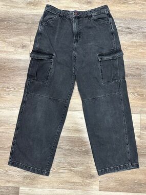 Black Denim Cargo Pants with Utility Pockets